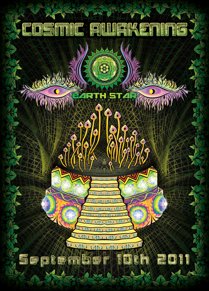 COSMIC AWAKENING psychedelic party flyer by Andrei Verner