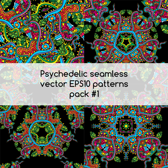Psychedelic seamless vector EPS 10 patterns pack #1 part 1