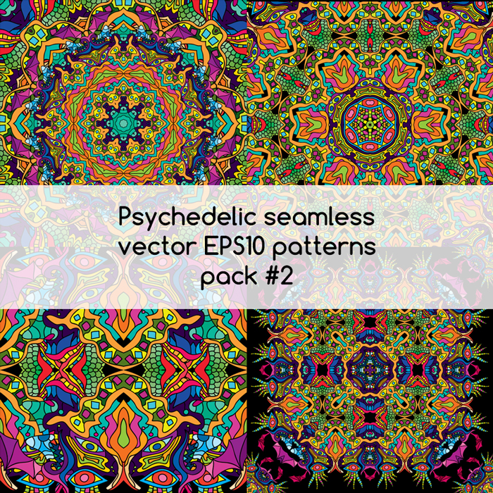 Psychedelic seamless vector EPS 10 patterns pack #1 part 2