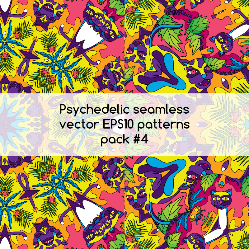 Psychedelic seamless vector EPS 10 patterns pack #3 part 3