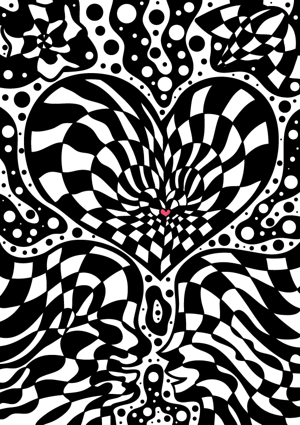 Psychedelic optical art Valentine's Day vector freebie by Andrei Verner