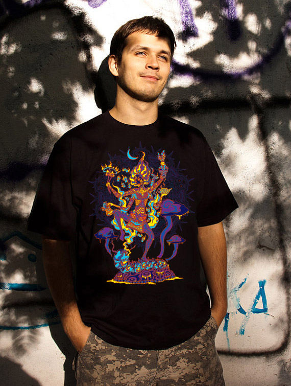 Kali in Wonderland psychedelic fluorescent man’s t-shirt by Andrei Verner