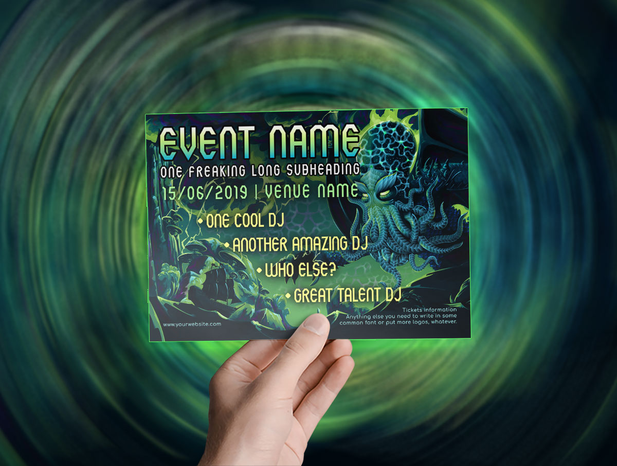 Monthly freebies - Psychedelic Electric Cthulhu A5 Flyer Template