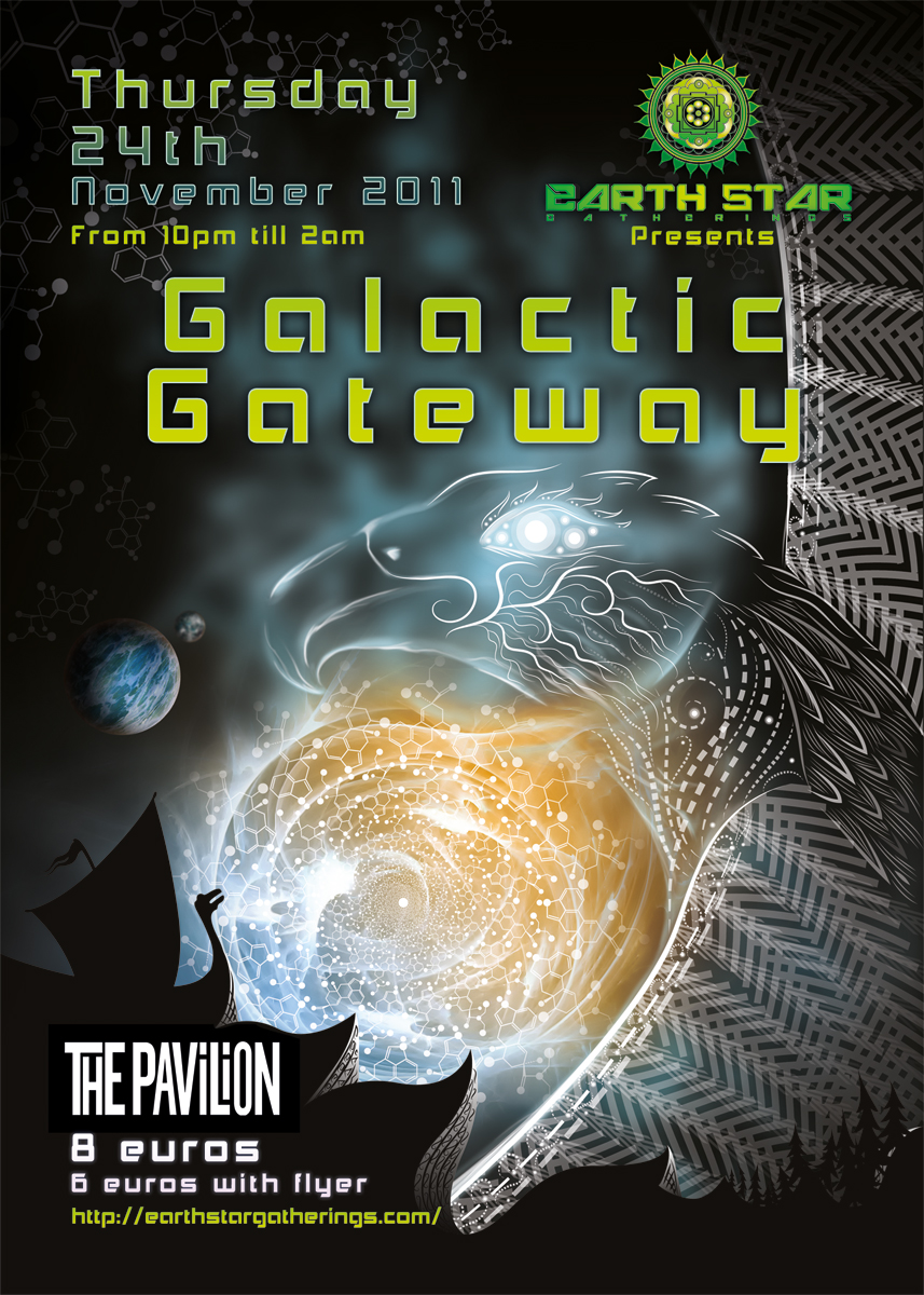Galactic Gateway - psychedelic party flyer front side by Andrei Verner