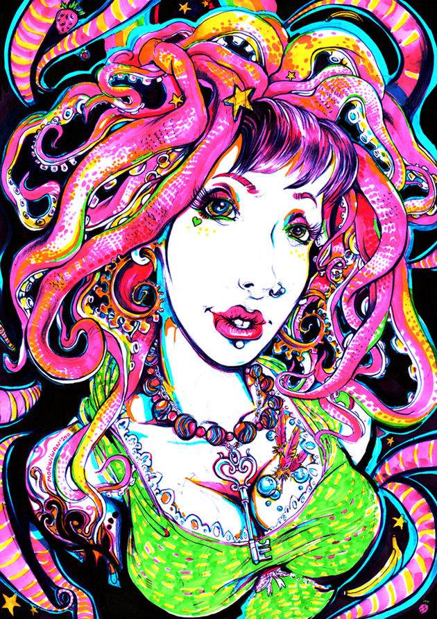 Chimera Porno Vurt traditional psychedelic drawing by Limbic Splitter