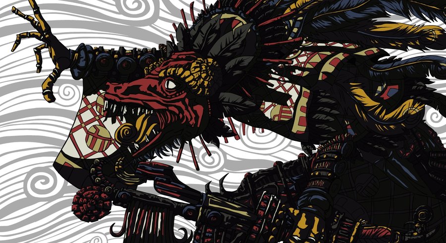 Ehecatl psychedelic Aztec illustration by Doug Simon