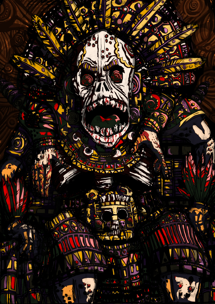 Mictlantecuhtli psychedelic Aztec illustration by Doug Simon