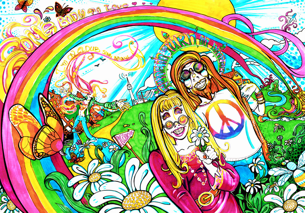 Pleasureville traditional psychedelic drawing by Limbic Splitter