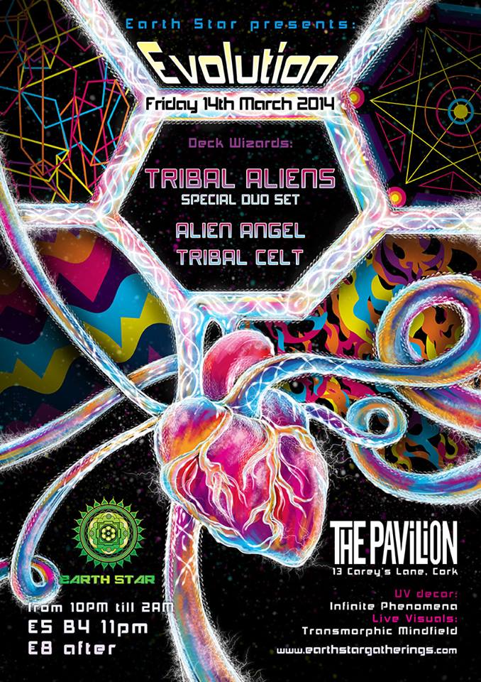 Evolution psychedelic trance party flyer art and design by Andrei Verner