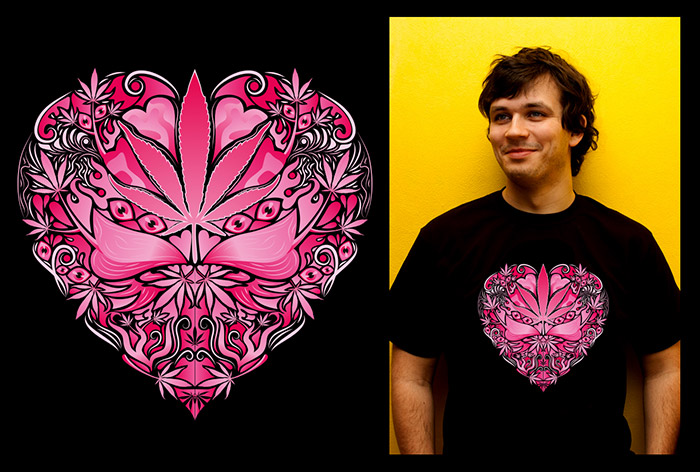 Marijuana Love Pink color man's psychedelic t-shirt