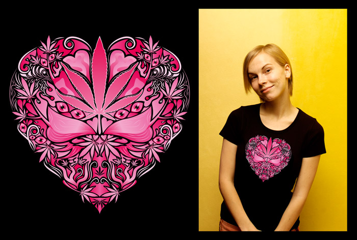 Marijuana Love Pink color woman's psychedelic t-shirt