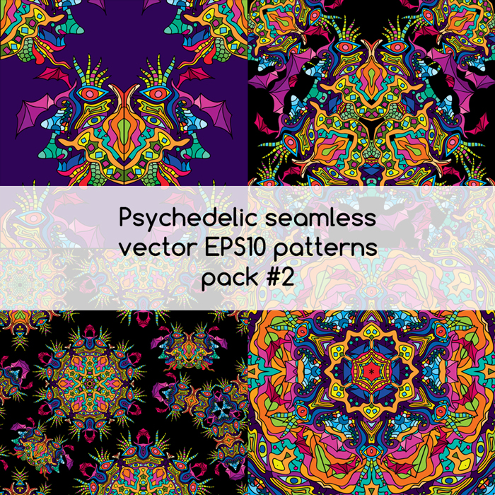 Psychedelic seamless vector EPS 10 patterns pack #1 part 1