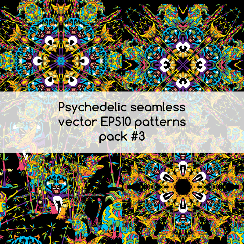 Psychedelic seamless vector EPS 10 patterns pack #3 part 1
