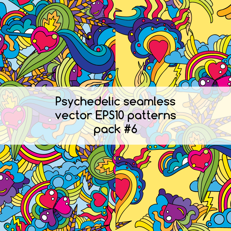 Psychedelic seamless vector EPS 10 patterns pack #5 part 1