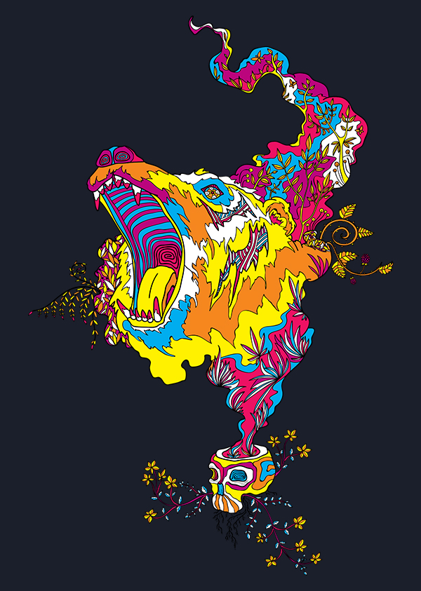 Bear Roar Psychedelic T-shirt by Andrei Verner