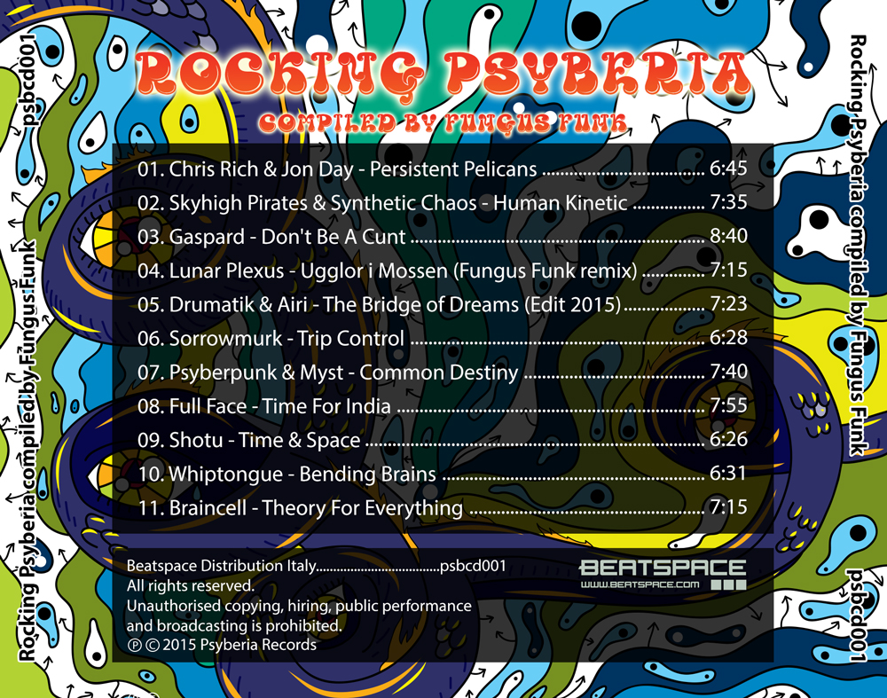 Rocking Psyberia psychedelic trance album CD package art by Andrei Verner