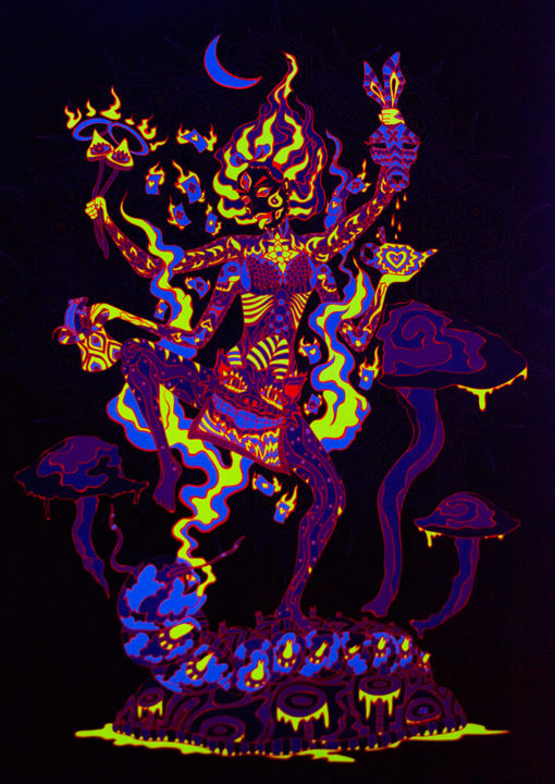 Kali in Wonderland Psychedelic Fluorescent UV-Reactive Backdrop Tapestry Blacklight Poster UV Light Photo