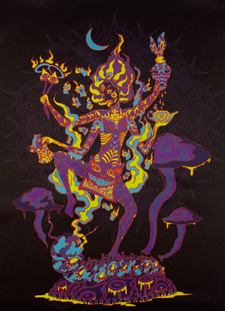 Kali in Wonderland psychedelic fluorescent backdrop by Andrei Verner