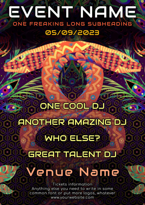 Jungle Snakes Psychedelic Trance Party Promotion - A5 Flyer Template