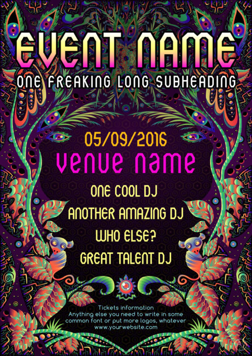 Psychedelic Jungle Party Flyer Template by Andrei Verner