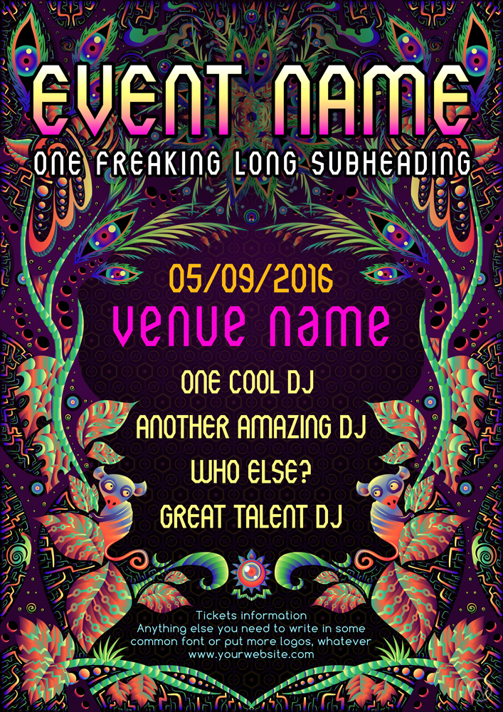 Free Psychedelic Jungle Party Flyer Template by Andrei Verner