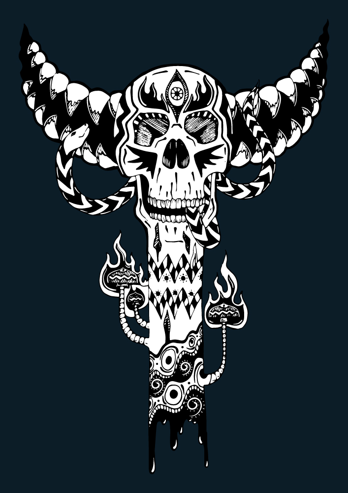 Skull Totem - Psychedelic T-shirt design by Andrei Verner - isolated design