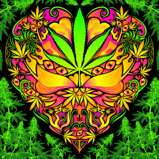 Cannabis Love Psychedelic Fluorescent UV-Reactive Backdrop Tapestry Blacklight Poster