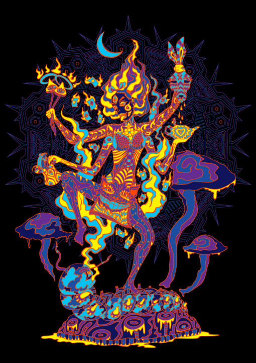 Kali in Wonderland Psychedelic Fluorescent UV-Reactive Backdrop Tapestry Blacklight Poster
