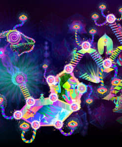 Psilocybin World Psychedelic Fluorescent UV-Reactive Backdrop Tapestry Blacklight Poster