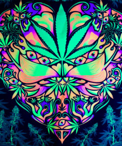 Cannabis Love Psychedelic Fluorescent UV-Reactive Backdrop Tapestry Blacklight Poster