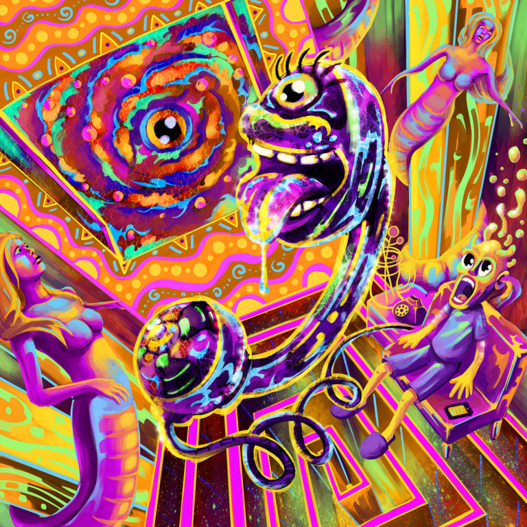 Tripping Balls Psychedelic Fluorescent UV-Reactive Backdrop Tapestry ...