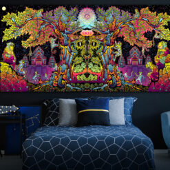 Lord Hanuman Colorful UV Backdrop XL Dark Tapestry Psychedelic Fluorescent Wall Art