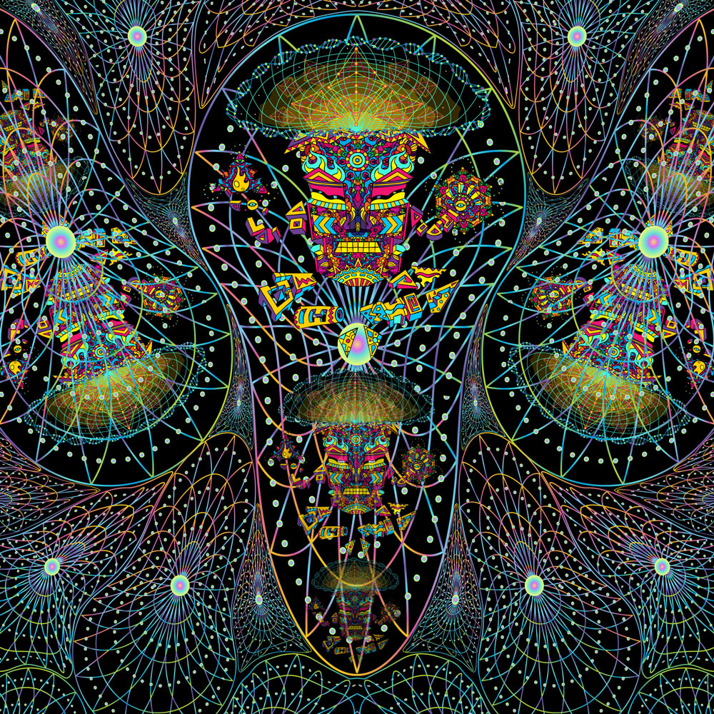 Mushroom God Space Uv Dark Tapestry Psychedelic