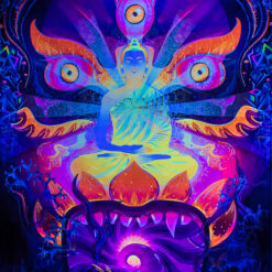 Frozen Corals Buddha Psychedelic Fluorescent UV-Reactive Tapestry Blacklight Poster UV Light Details