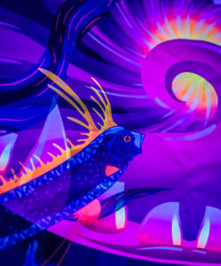 Frozen Corals Buddha Psychedelic Fluorescent UV-Reactive Tapestry Blacklight Poster UV Light Details