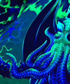 Electric Cthulhu Psychedelic Fluorescent Tapestry UV-reactive Backdrop Blacklight Poster Wall Art
