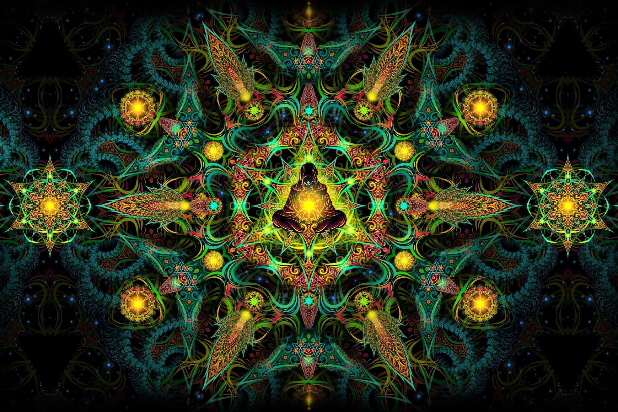 Psytrance Backdrop Spiritual Tapestry Blacklight Fractal Trippy Decor