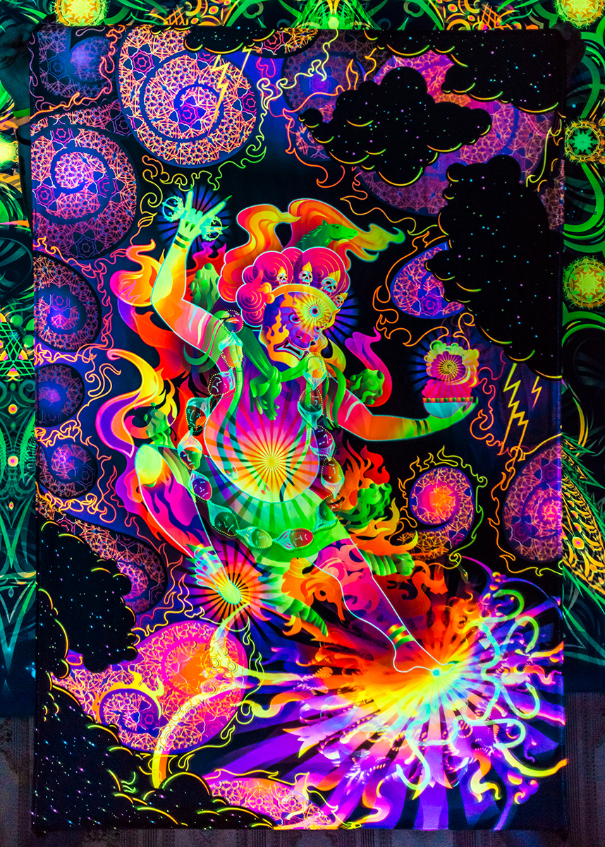 Hayagriva's Eyes Psychedelic Fluorescent UV-Reactive Backdrop Tapestry Blacklight Poster UV Light details