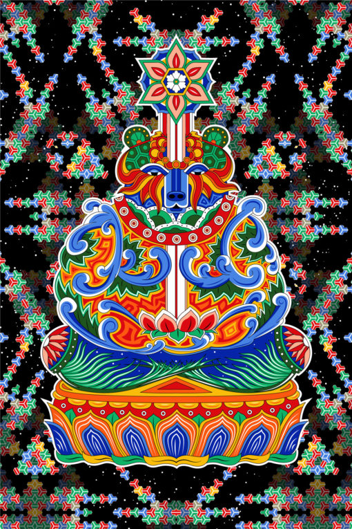 Bear Meditation Psychedelic Fluorescent Backdrop Blacklight Tapestry UV-reactive Poster