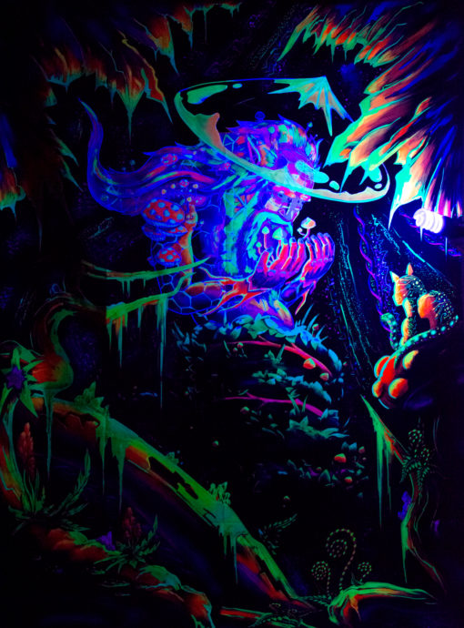 Mushroom Spirit - Psychedelic Fluorescent UV-Reactive Backdrop Tapestry Blacklight Poster UV Light