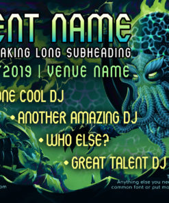 Electric Cthulhu Psychedelic Trance Party Promo A5 Flyer Template
