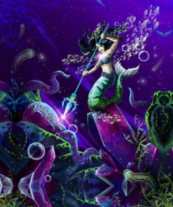Mermaid Vs Octopus Uv Reactive Psychedelic Tapestry Backdrop Decoration