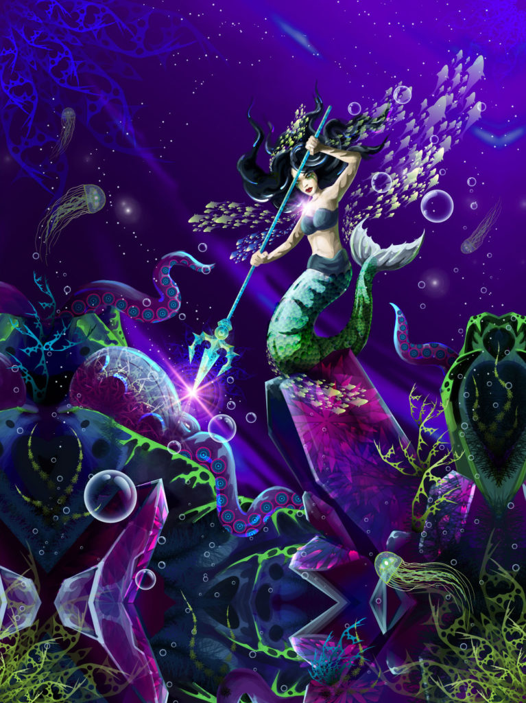 Mermaid Vs Octopus Uv Reactive Psychedelic Tapestry Backdrop Decoration