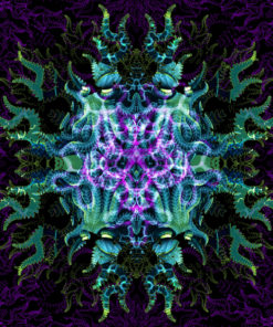 Cthulhu Mandala Psychedelic UV-Reactive Tapestry Design