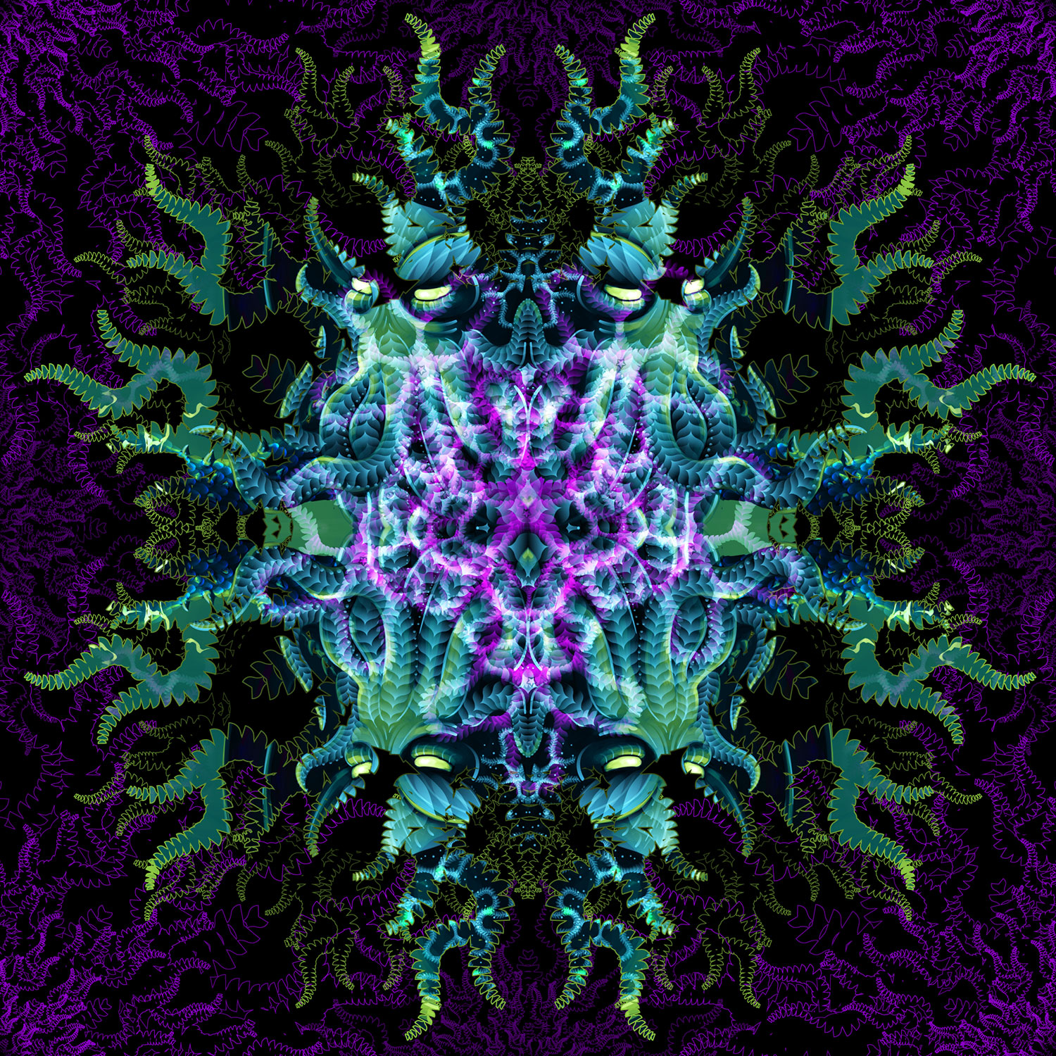 Cthulhu Mandala Psychedelic UV-Reactive Tapestry Design