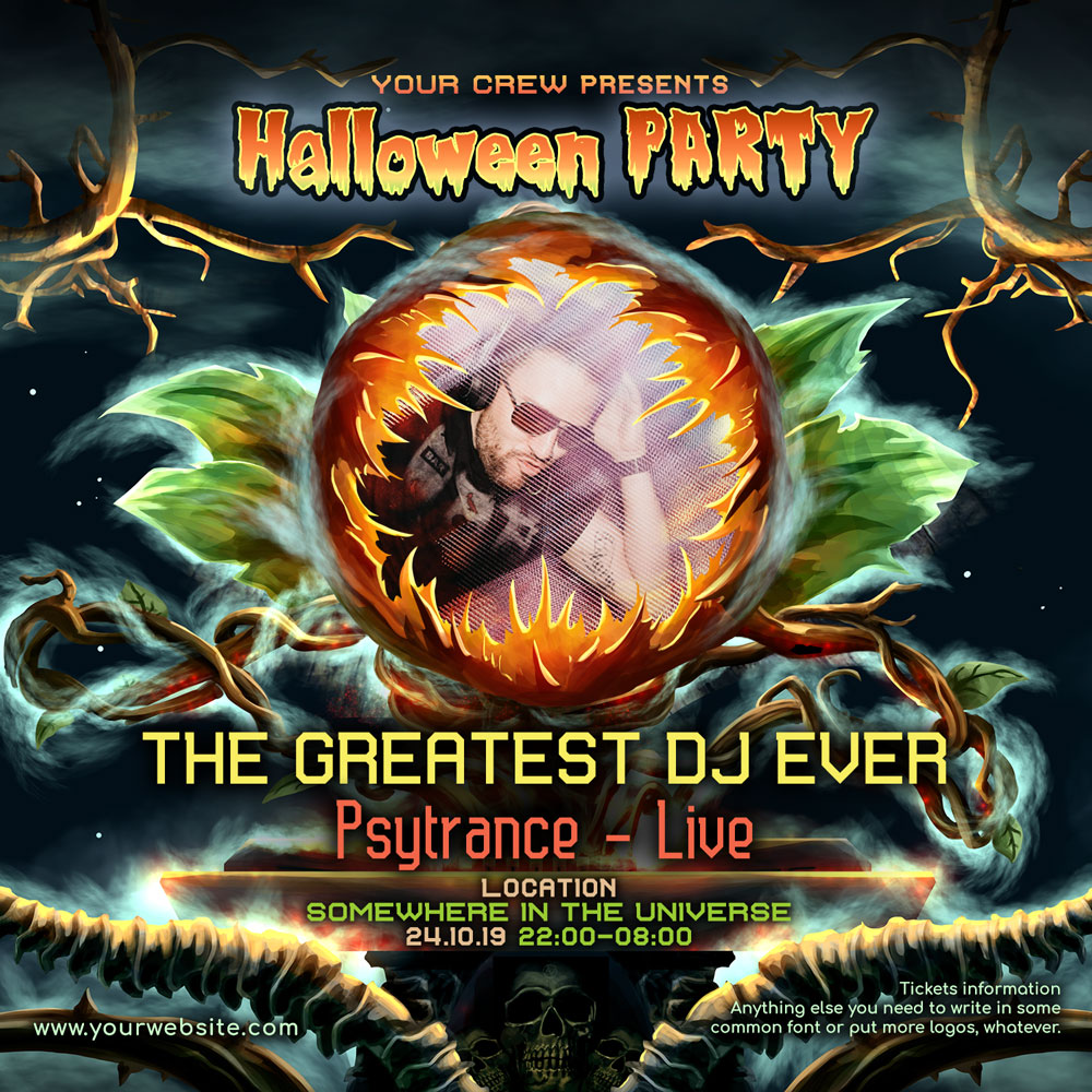 Halloween DJ Psychedelic Trance Party Instagram Featured Artist Post Template