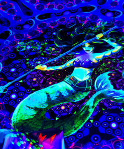 Epic Underwater Kingdom - UV-reactive Tapestry - Close up photo in UV-light
