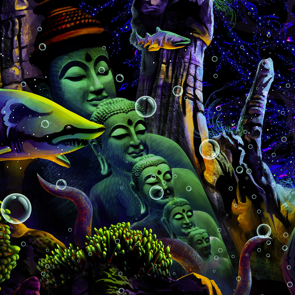 Epic Underwater Kingdom UV Reactive Psychedelic Tapestry Backdrop Closeup