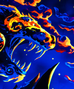 Magic Mushroom Werewolves Psychedelic Fluorescent UV-Reactive Backdrop Tapestry Blacklight Wall Hanging - Details