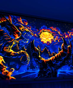 Magic Mushroom Werewolves Psychedelic Fluorescent UV-Reactive Backdrop Tapestry Blacklight Wall Hanging